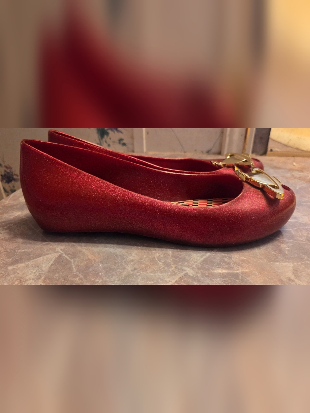 Vivienne Westwood Red Glitter Ballet Flats - Picture 3 of 6